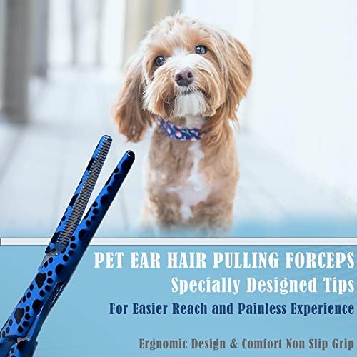 Dog Pet Ear/Nose Hair Puller Grooming Hemostat Locking Forceps Pliers, 5.5" (14cm), Straight (Blue Paws) - Image 3