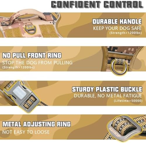 AUROTH Tactical Dog Harness for Small Medium Dogs No Pull Adjustable Pet Harness Reflective K9 Working Training Easy Control Pet Vest Military Service Dog Harnesses Desert Camo M - Image 3