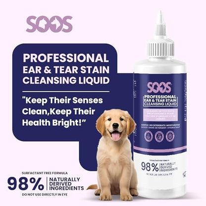 SOOS Pet Natural Ear and Eye Stain Cleansing Liquid for Dog & Cat - Cleaning Your Pets Ears and Eyes - 120ml - Image 2