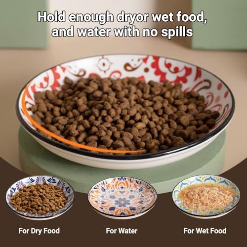 Ceramic Cat Bowls, Non-Slip Cat Plates, 3 Pack Anti Whisker Fatigue Cat Food Bowls, Colorful Pet Dishes - Microwave and Dishwasher Safe, 8.5 oz - Image 5