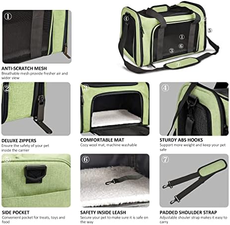 Henkelion Pet Carrier for Small Medium Cats Dogs Puppies up to 15 Lbs, Airline Approved Small Dog Carrier Soft Sided, Collapsible Travel Puppy Carrier - Green - Image 3