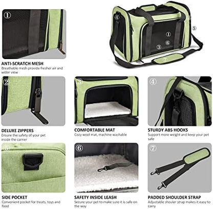 Henkelion Pet Carrier for Small Medium Cats Dogs Puppies up to 15 Lbs, Airline Approved Small Dog Carrier Soft Sided, Collapsible Travel Puppy Carrier - Green - Image 3