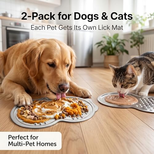 2-Pack XL Stainless Steel Lick Mat for Dogs & Cats, 15" x10" Slow Feeder with Deep Grooves & Strong Suction Cups, Chew-Resistant for Anxiety Relief, Dishwasher Safe, Silicone Spatula & Gift Box - Image 6