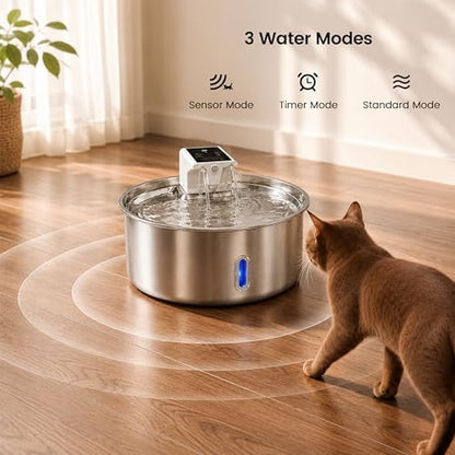 7L Cordless Dog Water Fountain, Wireless Battery Powered Stainless Steel Pet Fountain for LargeDogs & Multi-Pet Homes, 5000mAh 30-Day Battery, Ultra Quiet <30dB, 3 Modes, 4 Filters Included - Image 5