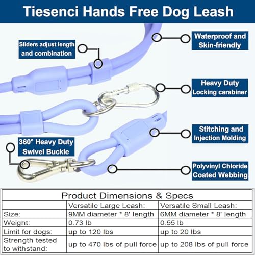 9-in-1 Hands Free Dog Leash Crossbody/Waist Purple Large Dogs - Image 3