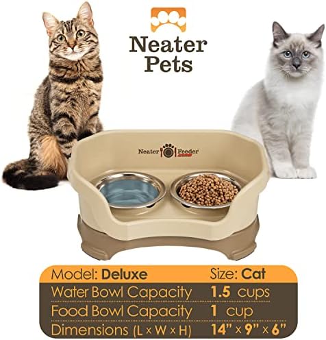 Neater Pet Brands Neater Feeder Deluxe Mess Proof Cat Bowls Elevated, Made in USA, No Spill Raised Bowls for Indoor Cats, Stainless Steel Food and Water Bowl Set, Pet Dish Feeding Station, Cappuccino - Image 5