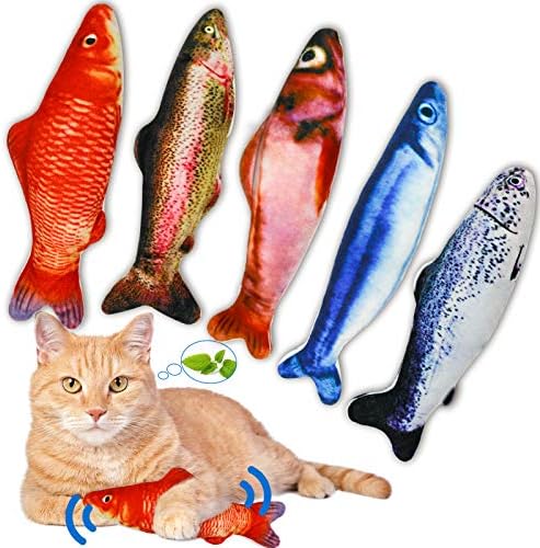 5Pcs Catnip Toy, Plush Fish Cat Toy, Cat Chew Toy, Catnip Filled Cartoon Fish with Bell Inside for Interactive Kitty Chew Toys Cat Teething Cat Exercise by PJLJY