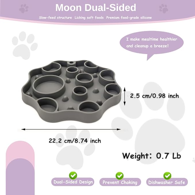 Dog Slow Feeder, Moon Dual-Sided Pet Feeding Bowl, Food-Grade Silicone, Slow Feed & Lick-Friendly Design, Easy to Clean, Anti-Slip, Durable & Safe for Cats and Dogs Cloud