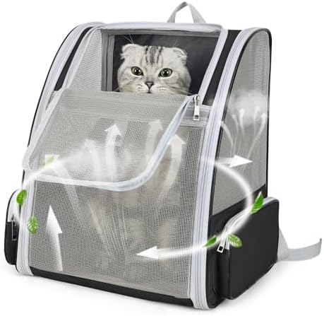 Cat Backpack Carrier Large Pet Backpack for Small Dog Medium Cat Puppy Kitten Bunny up to 15lbs, Ventilated Mesh Dog Collapsible Travel Backpack for Hiking Walking Outdoor by ZEJOROSE