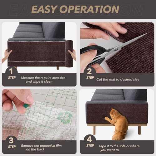 78.7"X15.8" Cat Scratching Mat, Self-Adhesive Cat Scratch Carpet, DIY Cats Scratch Furniture Protector for Couch, Sofa, Wall & Door, Durable Furniture Guards Couch Scratcher from Cats Claws (Brown) - Image 6