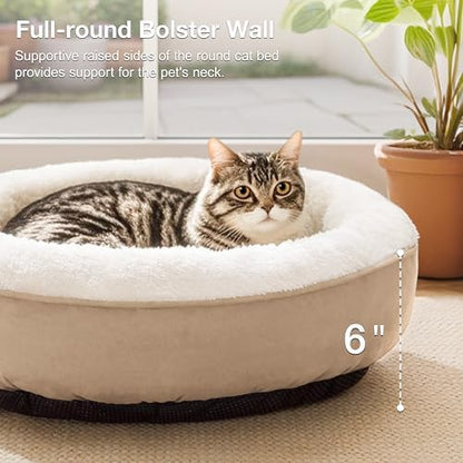 Love's cabin Round Donut Cat and Dog Cushion Bed, 20in Pet Bed for Cats or Small Dogs, Anti-Slip & Water-Resistant Bottom, Super Soft Durable Fabric Pet beds, Washable Luxury Cat & Dog Bed Camel - Image 4
