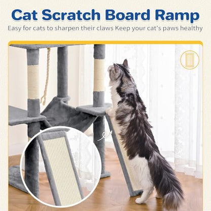 ABCPET 63" Multi-Level Cat Tree Tower for Indoor Cats, Light Grey - Image 6