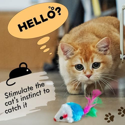 60 PCS Furry Cat Toys Squeak Mouse Rattle Mice Cat Catcher Pet Toys with Feather Tails (Random Color) - Image 2