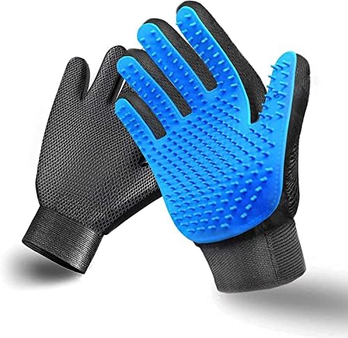 Pet Grooming Glove Hair Remover Brush Gentle Deshedding Efficient Pet Mitt Pet Massage Gloves Left & Right Hand Draw Dogs Cats Horses Long Short Fur (1Pair Left & Right Hand (Blue)) by STARROAD-TIM