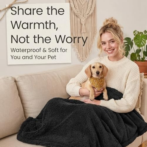 Waterproof Pet Blankets for Medium Dogs Small Cats Black Calming Pets Sherpa Blanket Fluffy Bed Sofa Couch Covers Puppy Leakproof Washable Cover for Warm-Black,M-57x40in - Image 5