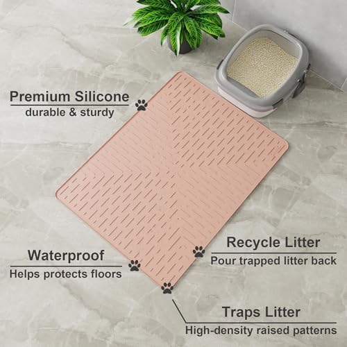 OHMO Large Cat Litter Mat, 31.5x23.6 Silicone Trapping Mat Coral - Image 2
