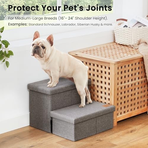 Love's cabin Dog Stairs for High Bed, Foldable Pet Stairs for Small Medium or Large Dogs Puppy with Storage for Bed or Couch, Cat Dog Steps Ramp with Zip up to 200 lbs, Solid Grey, 2 Steps - Image 6