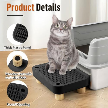 Litter Box Step, Cat Litter Ramp with Wooden Base, Black - Image 4