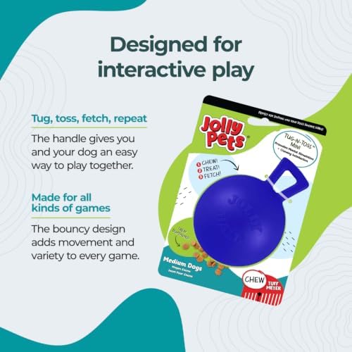 Jolly Pets Tug-n-Toss Heavy Duty Dog Toy Ball with Handle, 4 Inches/Petite, Blue (404 BL),Small Breeds - Image 4