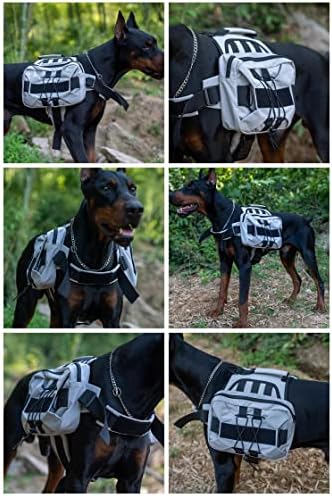 Lovelonglong Medium Large Dog Backpack, Outdoor Hound Saddle Bag with Side Pockets, Adjustable Tactical Pack for Hiking Travel Camping Training Gray L - Image 5
