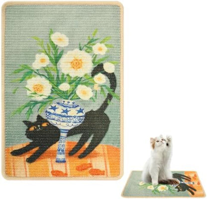 3-in-1 Sisal Cat Scratch Mat 23.6x15.7'' Floor & Wall Cat Scratcher Pad, Protects Carpet Couch & Furniture with Sticker Tape, Anti-Slip, Durable for Indoor Outdoor Cats (Srping) by Truvito