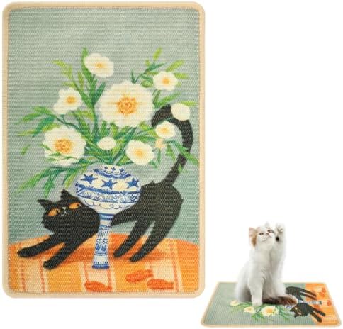 3-in-1 Sisal Cat Scratch Mat 23.6x15.7'' Floor & Wall Cat Scratcher Pad, Protects Carpet Couch & Furniture with Sticker Tape, Anti-Slip, Durable for Indoor Outdoor Cats (Srping) by Truvito