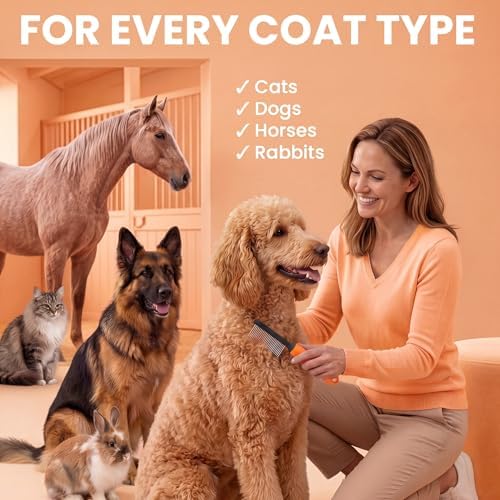 Poodle Grooming Comb - Metal Dematting Comb with Long & Short Stainless Steel Teeth for Removing Matted Hair & Knots, Safe and Gentle for Dogs & Cats (Orange) - Image 5