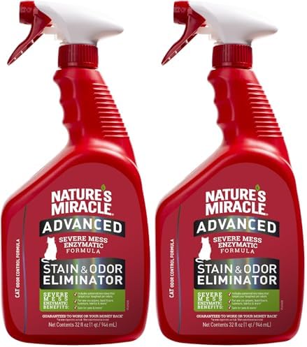 Nature's Miracle Advanced Cat Stain and Odor Eliminator Spray,Severe Mess Enzymatic Formula,32 fl oz,(Pack of 2) by NaturesMiracle