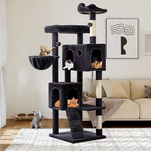 Allewie 64 Inches Multi-Level Cat Tree Tower for Indoor Cats, Dark Grey by Allewie