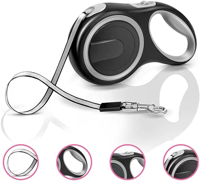 Retractable Dog Leash,16ft Dog Walking Leash Strong Nylon Tape and Anti Slip Handle One-Handed Brake No Tangle for Small Dogs Up to 44lbs.（Gray）