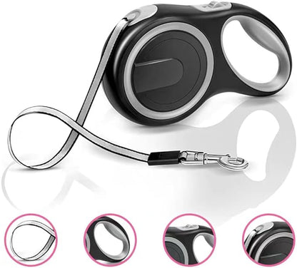 Retractable Dog Leash,16ft Dog Walking Leash Strong Nylon Tape and Anti Slip Handle One-Handed Brake No Tangle for Small Dogs Up to 44lbs.（Gray）