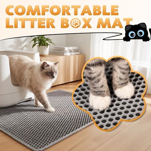 Cat Litter Mat 46"x26", Double Layer Waterproof Litterbox Mat, Gray - Image 2