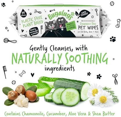 BUGALUGS Dog Wipes, 100% Plastic Free Biodegradable pet Wipes for Full Body, Eye Wipes, Ear Wipes, Bum & Paws. 110 Sensitive Dog Grooming Wipes for Dogs, Puppy & cat Grooming (Fragrance Free) - Image 7