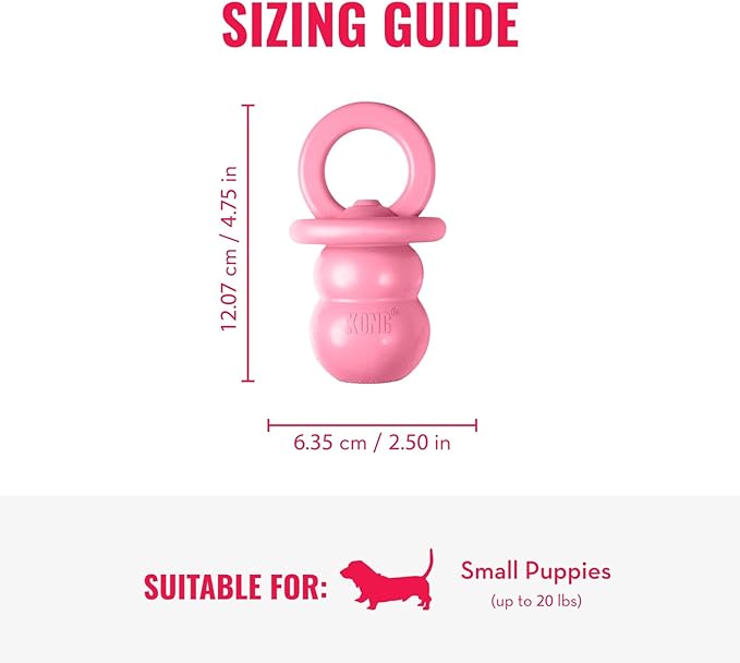 KONG Puppy Binkie - Pacifier Dog Toy for Puppies - Stuffable Treat Chew Toy for Treats - Durable Natural Rubber for Teething Puppy - for Small Puppies - Pink
