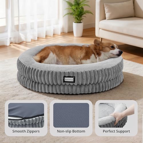 BALANCE Donut Dog Bed, 30 Inches Round Dog Bed Medium Size Dogs Washable, Orthopedic Calming Dogs Beds for Kitten, Fluffy Plush Faux Fur Pet Bed with Anti-Slip Bottom - Image 4