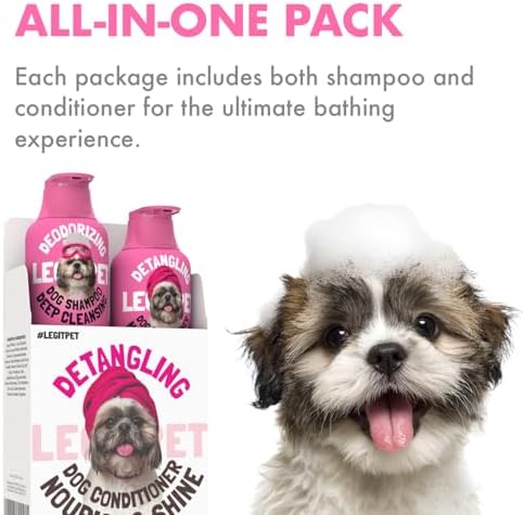 Dog Shampoo and Conditioner Set Deodorizing Deep Cleansing Shampoo with Aloe Vera + Detangling Conditioner with Rice Protein Shea Butter & Argan Oil Hypoallergenic Sulfate Free pH Balanced 2×16 fl oz - Image 3