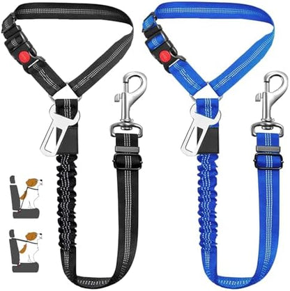 4 Piece Set Vehicle Harnesses, 2 in1 Dog Belts for Cars, Pet Harnesses Headrest Restraint Clip Adjustable Dog Car Harness Belt with Anti-Shock Elastic Bungee Buffer for All Vehicles by DVEDO