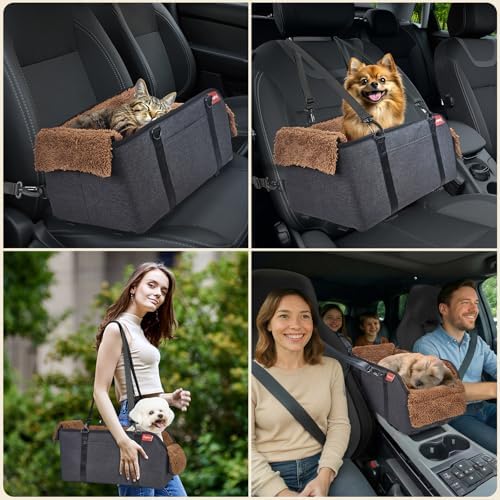 BurgeonNest Center Console Dog Car Seat for Small Pets to 11lbs, Brown - Image 6