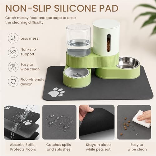 Gravity Cat Feeder 2 Pack Automatic Food Feeder and Water Dispenser Set Detachable Pet Bowl with Silicone Mat for Cats Small Medium Dogs, Large Capacity(Green) - Image 6