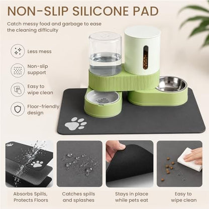 Gravity Cat Feeder 2 Pack Automatic Food Feeder and Water Dispenser Set Detachable Pet Bowl with Silicone Mat for Cats Small Medium Dogs, Large Capacity(Green) - Image 6