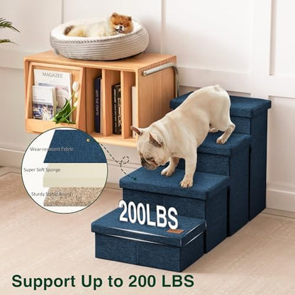 Love's cabin Dog Stairs for High Bed, Foldable Pet Stairs for Small Medium or Large Dogs Puppy with Storage for Bed or Couch, Cat Dog Steps Ramp with Zip up to 200 lbs, Navy Blue, 4 Steps - Image 5