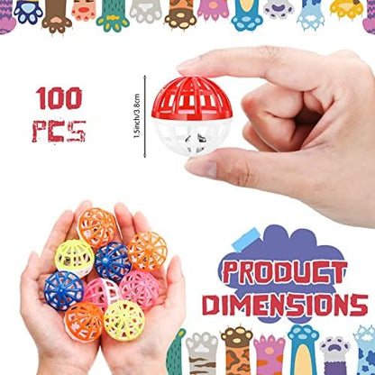 Hungdao 100 Pcs Bulk Cat Toys Balls, Plastic Cat Crinkle Ball with Bells - Image 2