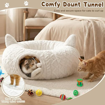 Cat Tunnel Bed, White Christmas Tree Cat Tunnel Skirt for Indoor Cats - Image 6