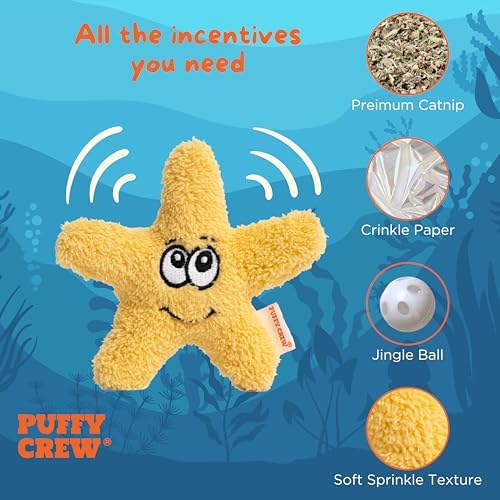 Interactive Catnip Cat Plush Toy, Ocean Theme, 5'', for All Breed Size Cats (Starfish) - Image 2