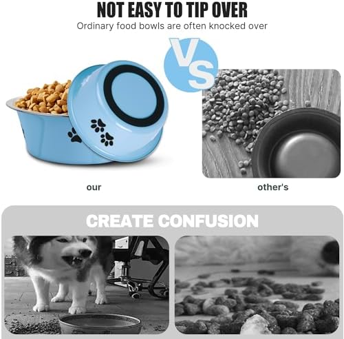 Stainless Steel Dog Bowls, Nonslip Rubber Bottom No Spill Proof Skid Metal Insulated Dog Bowls for Large Medium Small Breed Dogs (Blue, 3.6 Cups/29 OZ) - Image 4