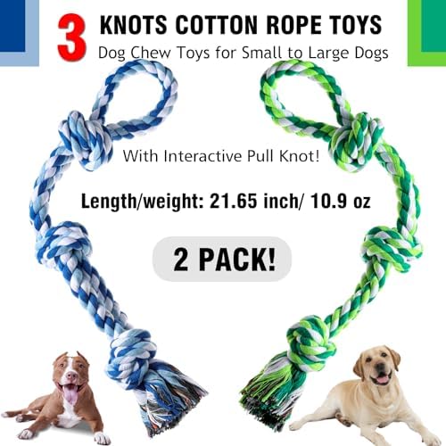 XIGOU Dog Rope Toy, 2 Pcs Indestructible Dogs Toys, Dog Chew Toys for Aggressive Chewers, Tough Puppy Teething Chew Toys for Boredom, Dental Cleaning Tug of War Dog Toy, Great for Small to Large Breed - Image 2