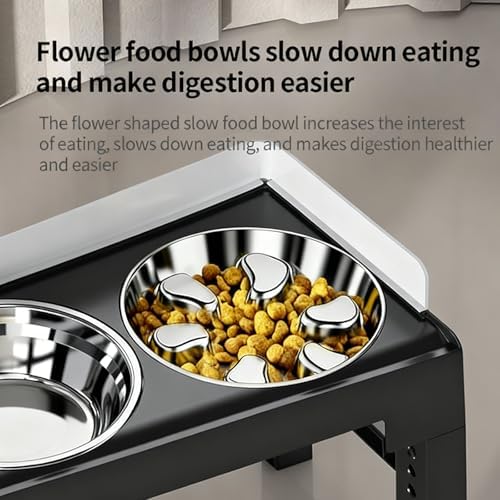 PAKEWAY Elevated Dog Bowls with Stainless Steel Slow Feeder Bowl for Medium and Large Dogs, Spill-Proof Tiltable Dog Feeder with 2 Bowls, 6-Height Adjustable Raised Dog Bowl Stand - Image 6