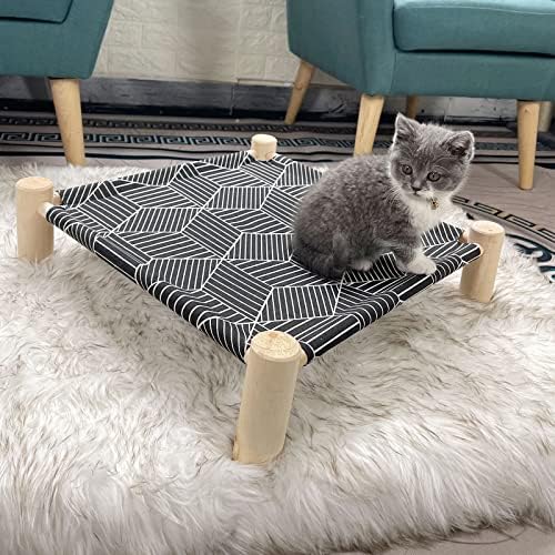 Pozico Cat/Dog Bed Hammock Cat Bed, Wooden Dog Elevated Indoor Outdoor Beds, Raised Cat Cots Furniture Pet Bed Puppy Bed Portable Breathable Mesh Cat Beds for Small Animals-Black Diamond - Image 6