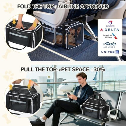Lekereise Top-Expandable Pet Carrier Full Mesh 17x11x9.5 Inch Airline Approved Soft Sided Underseat Travel Carriers for Small Cats and Dogs with Locking Safety Zippers - Image 2