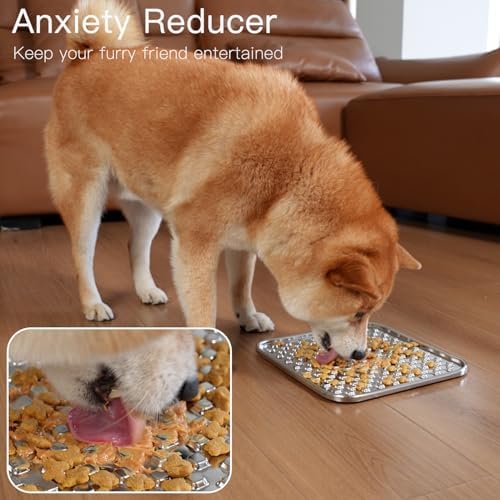Feedoo Double Layer Stainless Steel Lick Mat for Dogs & Cats, Chew-Proof & Non-Slip, Anxiety Relief, Whisker Friendly, Dishwasher-Safe Slow Feeder Pad[2Pack] - Image 6